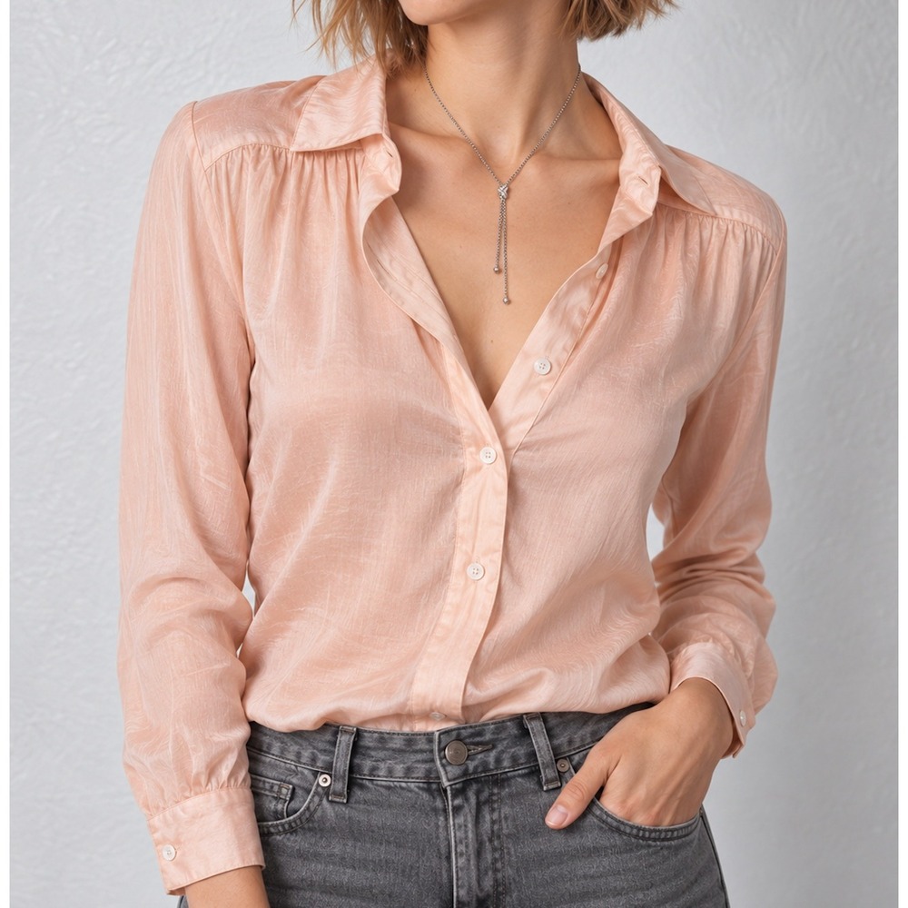 Vintage 100% Silk Pastel Button Up Blouse M Long Sleeve Sears Designer Office